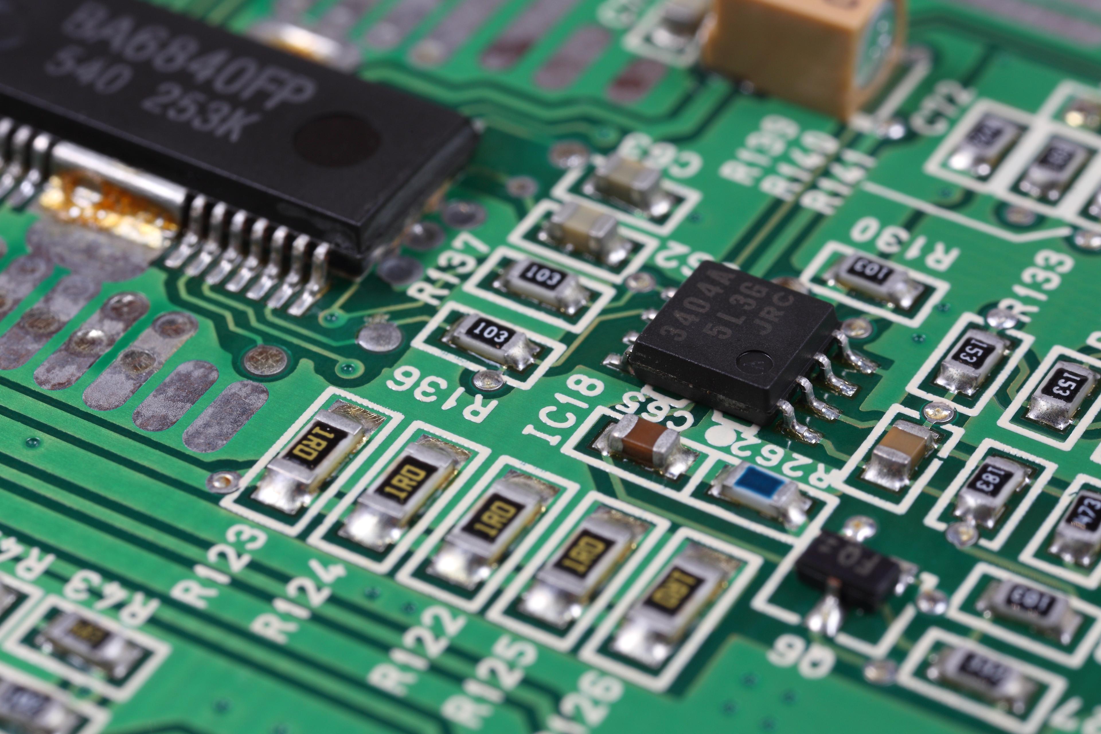 Close-up of a populated printed circuit board